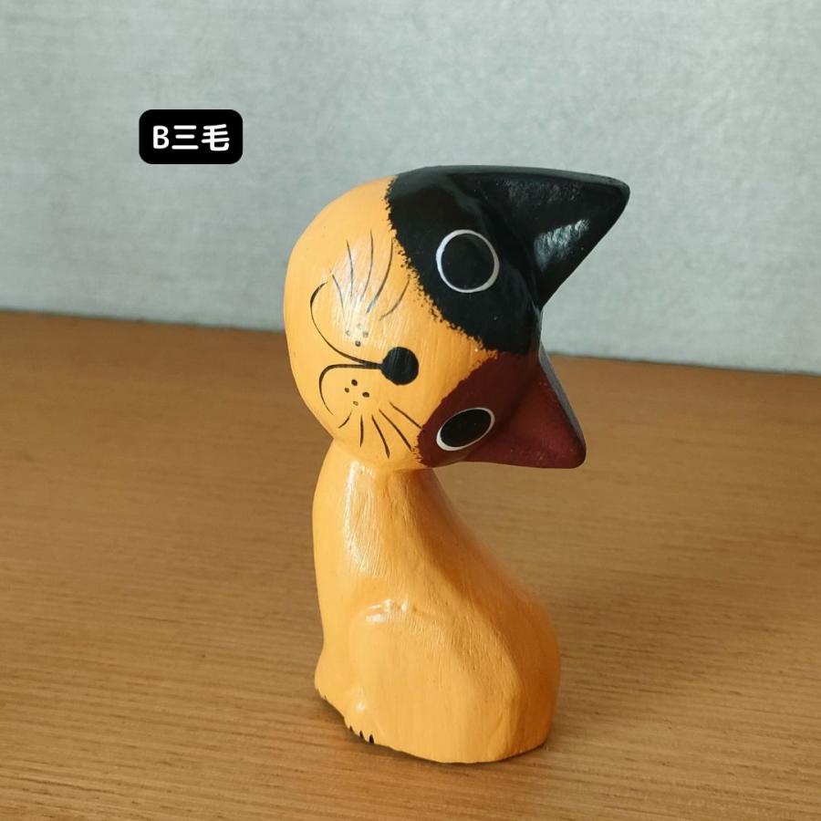 木彫り かしげバリネコ 5色 セット アニマル 猫 置物 小物 バリ島