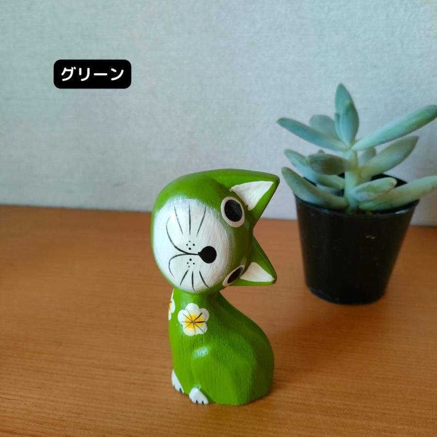 木彫り かしげバリネコ 5色 セット アニマル 猫 置物 小物 バリ島