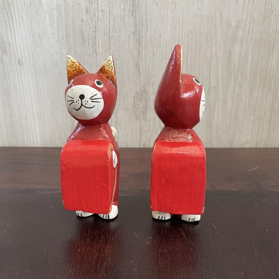 アジアン雑貨 木製 バリネコ ハート オブジェ ペア 2体 セット 可愛い