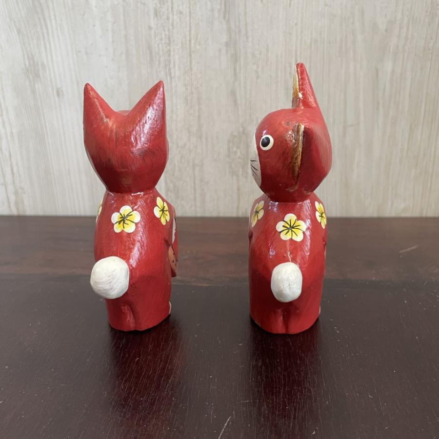 アジアン雑貨 木製 バリネコ ハート オブジェ ペア 2体 セット 可愛い