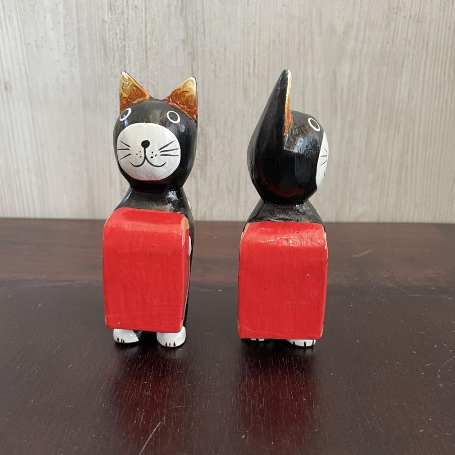 アジアン雑貨 木製 バリネコ ハート オブジェ ペア 2体 セット 可愛い
