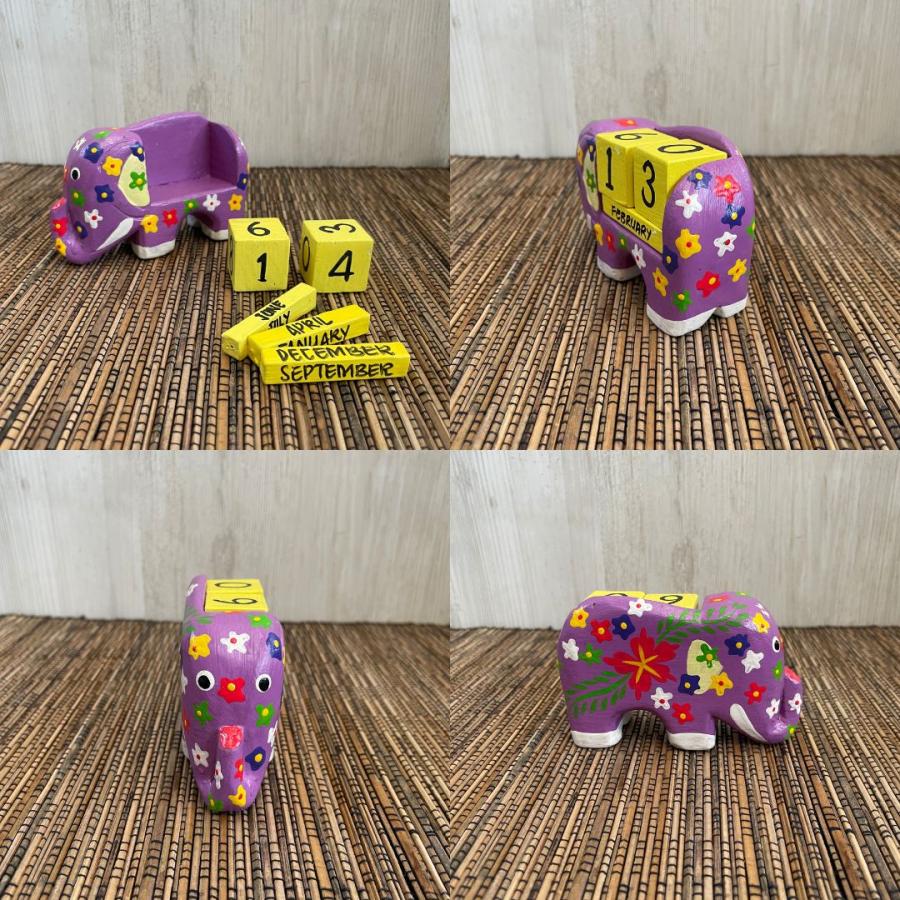 象 ゾウ 花柄 サイコロカレンダー 3色 白 ホワイト 黄色 イエロー