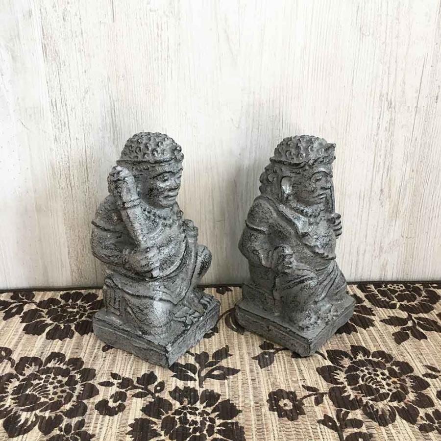 バリ島 ミニ 石像 ペア H18cm 卓上 置き物 セット オブジェ ミニチュア
