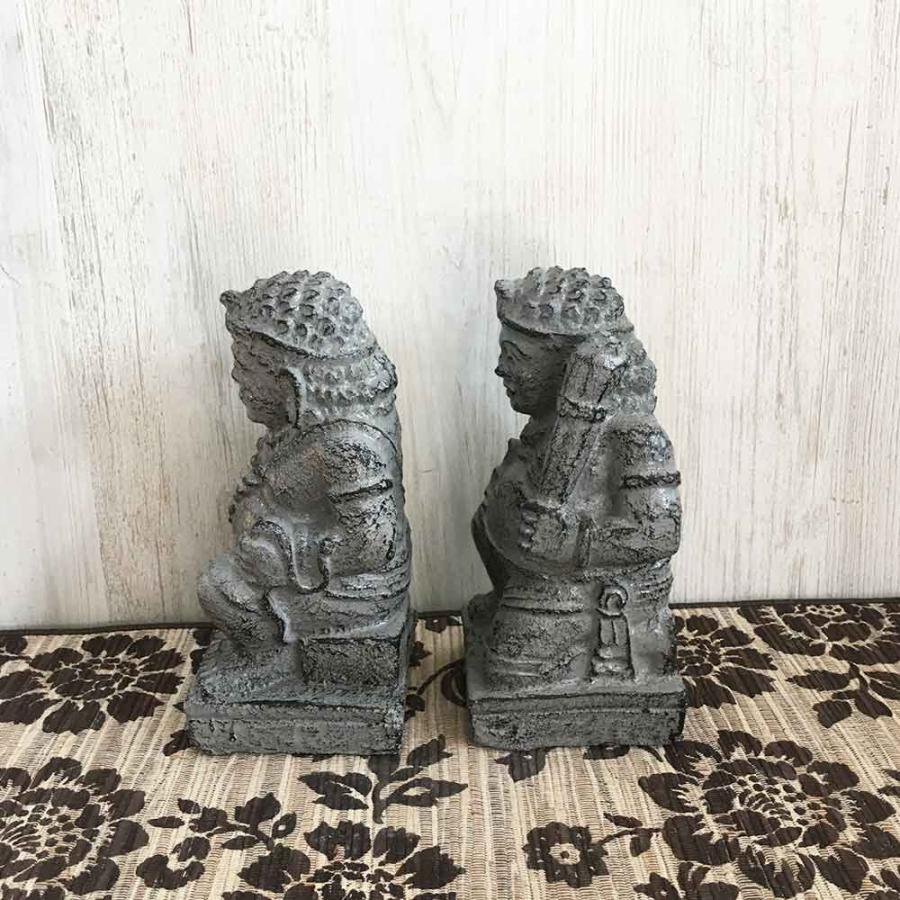 バリ島 ミニ 石像 ペア H18cm 卓上 置き物 セット オブジェ ミニチュア