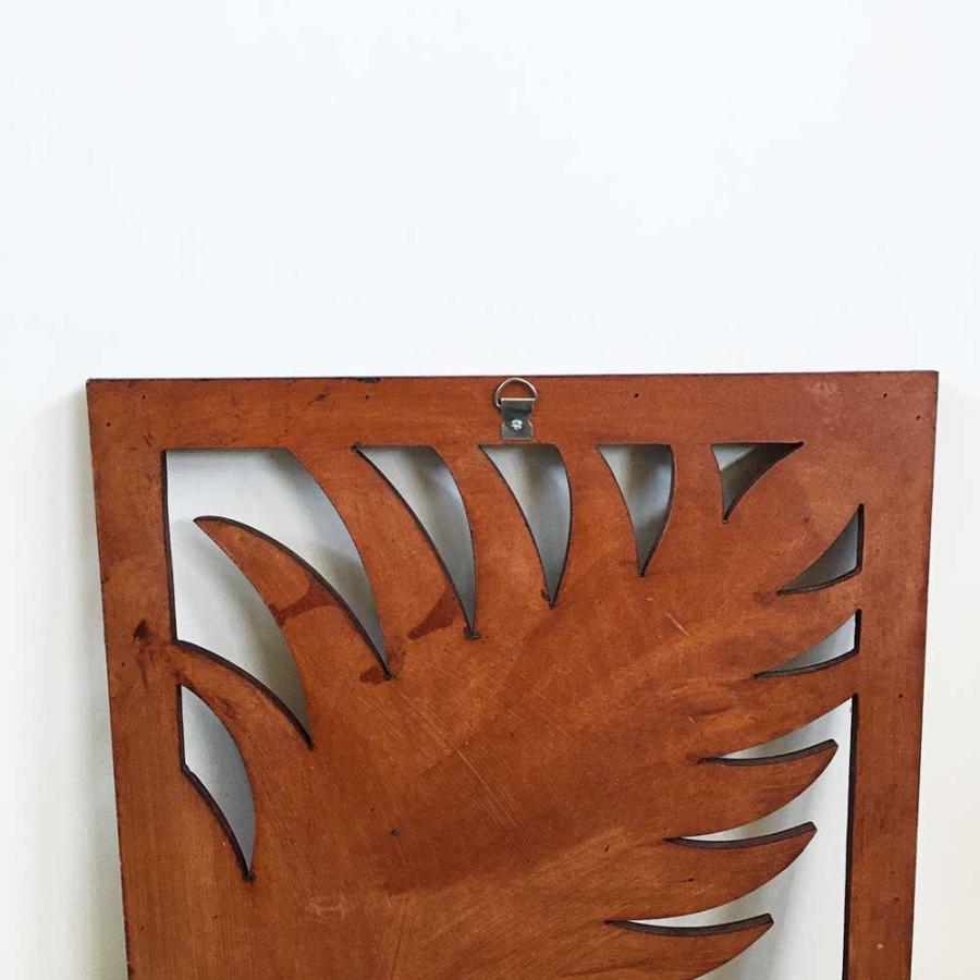 木製 アートパネル 透かし彫り パームリーフ H40×W40cm グレー