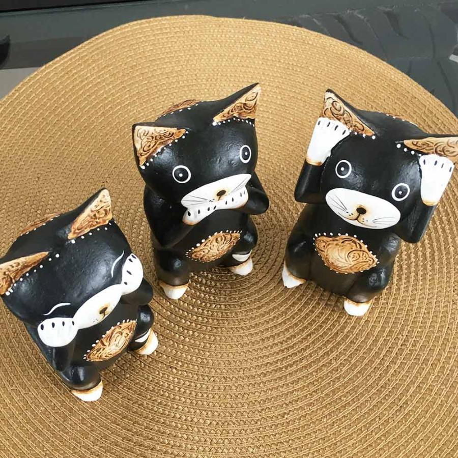 アジアン雑貨 バリネコ 3匹セット 木製 黒猫 クロネコ 猫の アジアン雑貨 バリネコ 3匹セット 木製 黒猫 クロネコ 猫の