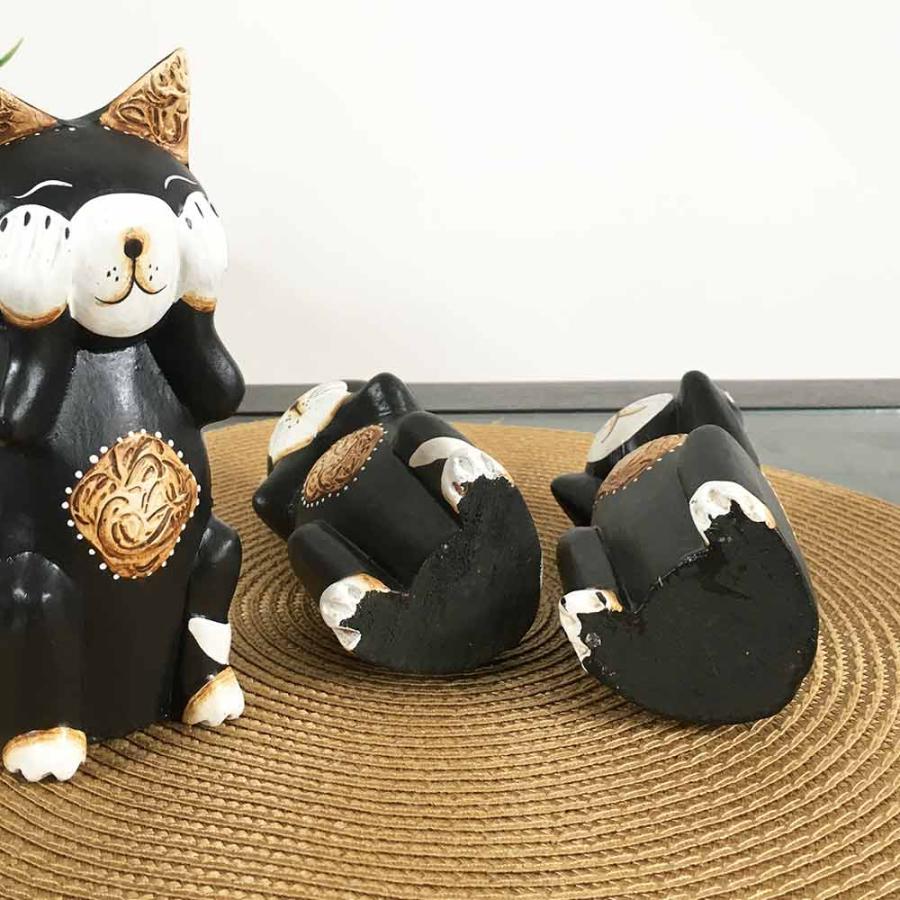 アジアン雑貨 バリネコ 3匹セット 木製 黒猫 クロネコ 猫の アジアン雑貨 バリネコ 3匹セット 木製 黒猫 クロネコ 猫の