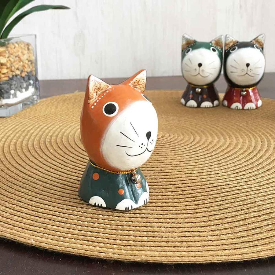 木製 バリネコ オブジェ ネコの置き物 4色 木彫り ネコのオブジェ 猫