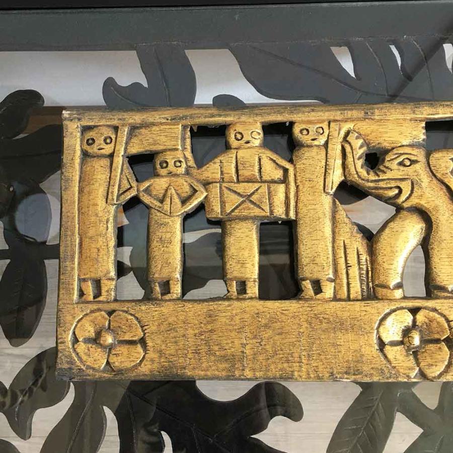 アジアン雑貨 木製 レリーフ ゾウ 象 W50cm ゴールド 金 アートパネル