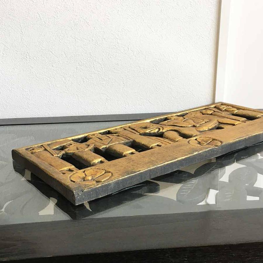 アジアン雑貨 木製 レリーフ ゾウ 象 W50cm ゴールド 金 アートパネル
