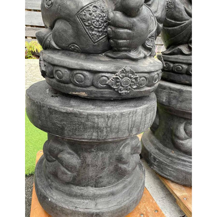 笑い顔 石像 ペア 石像2+石台2セット H120cm 黒 ガーデニング オブジェ