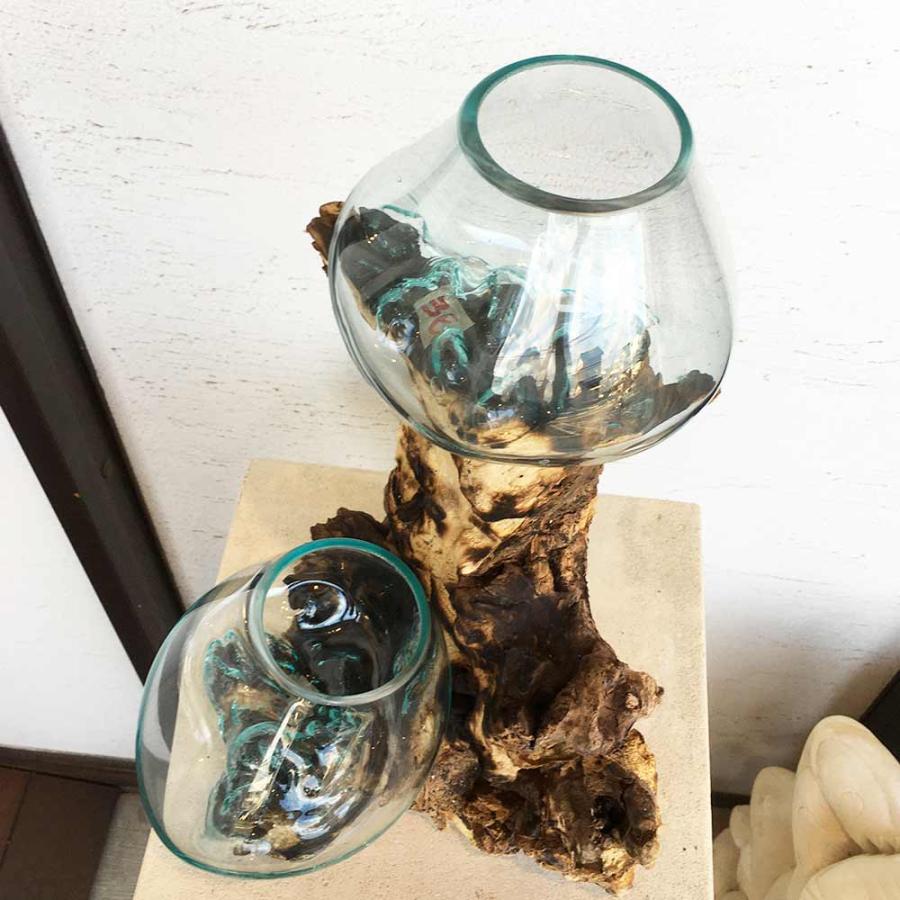 ガラスと流木のオブジェ ダブル ガラスオブジェ 大 3E/3F 置物 流木