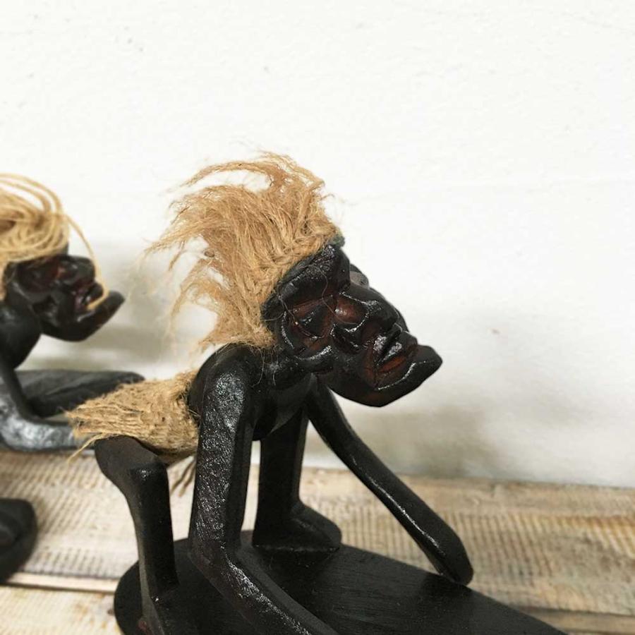 木製 オブジェ イリヤ原人 サーフィン D 波乗り 置物 バリ風 木彫り