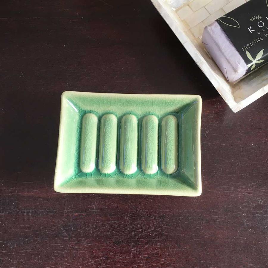 ジェンガラ 石鹸置き ソープディッシュ 石けん台 青緑 陶器 洗面 浴室