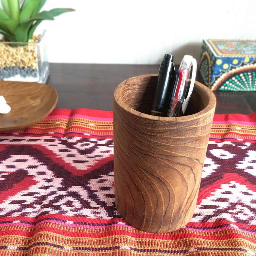 木製 ペンスタンド ペン立て 鉛筆立て H12cm 円柱形 アカシア 木目