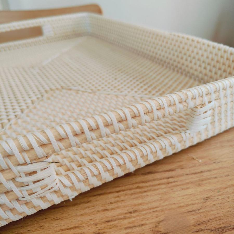 ラタン編み トレイ トレー お盆 ホワイト ベージュ シンプル