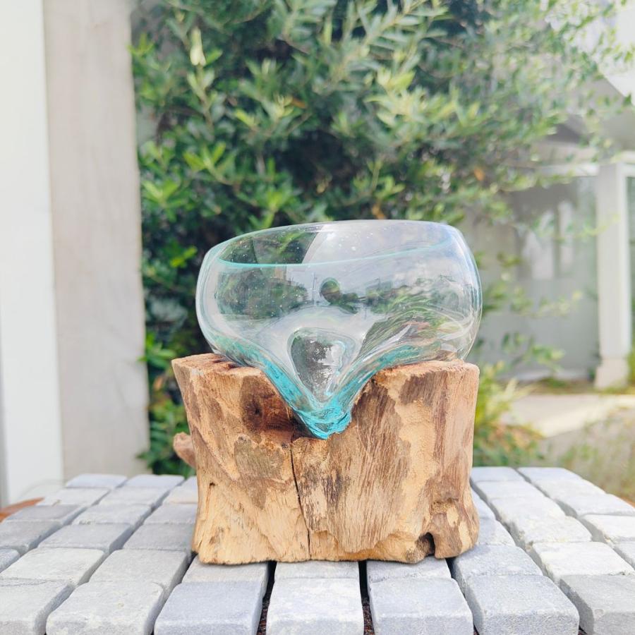 流木ガラス ドリフトウッド 置物 花瓶 フラワーベース 土台つき 小さめ