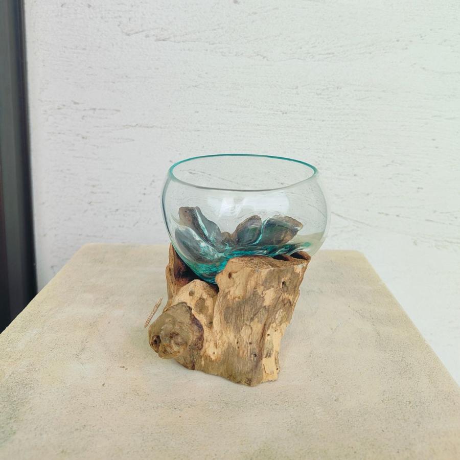 流木ガラス ドリフトウッド 置物 花瓶 フラワーベース 土台つき 小さめ