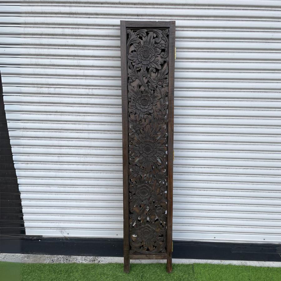 パーテーション 衝立 3連 フラワー柄 ゴールド ブラウン H170cm 彫刻
