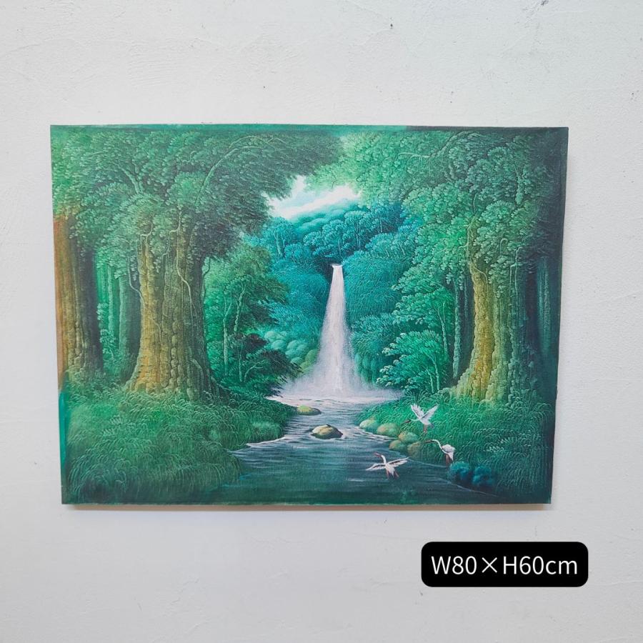 森の絵 滝の絵 森の滝 鳥の絵 フレームなし W80×H60cm 緑 グリーン
