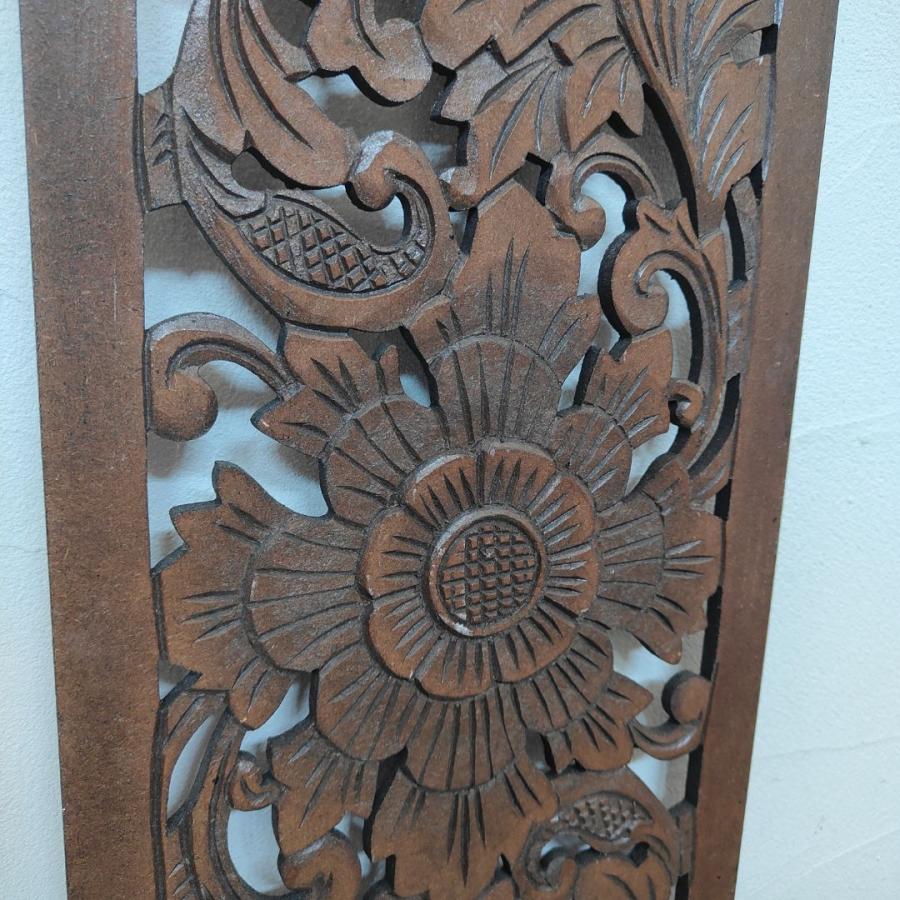 G*O様 アジアン・中国風　木製装飾彫刻画 香港製 木製 レリーフ 透かし彫り H100×W30cmブラウン 茶 ナチュラル 大型