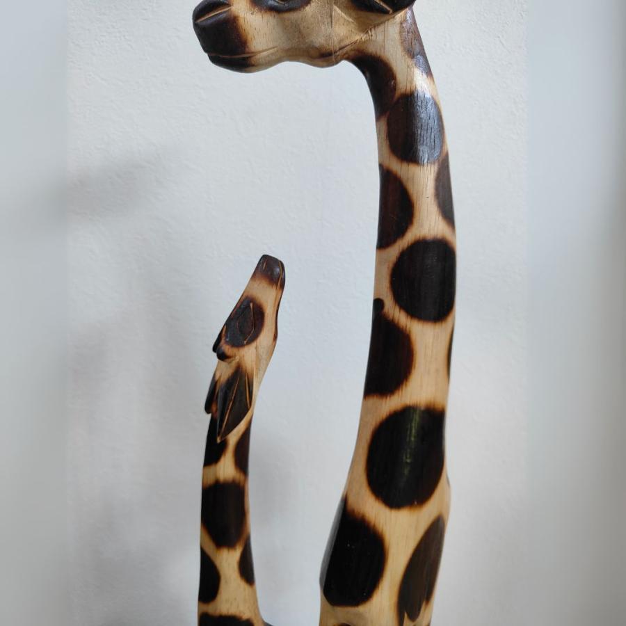 キリンのオブジェ 親子 80cm ダブル 木製 スタンドオブジェ キリンの