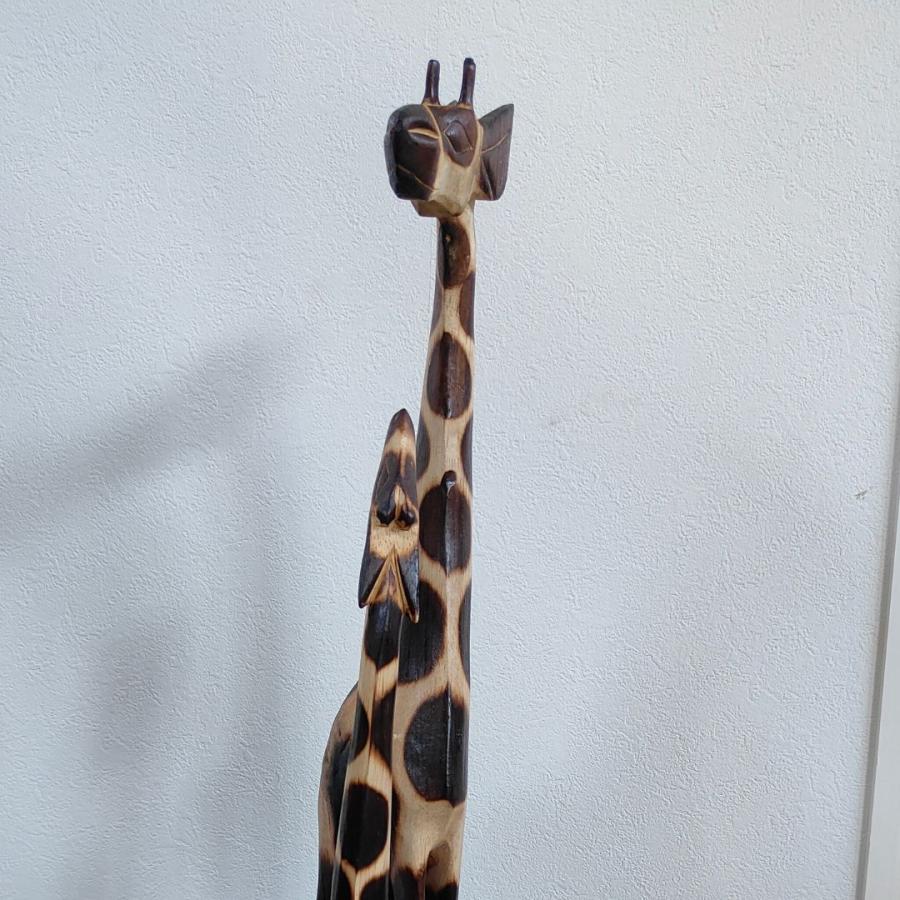 キリンのオブジェ 親子 80cm ダブル 木製 スタンドオブジェ キリンの