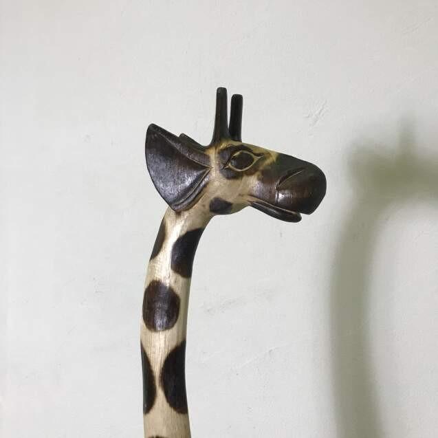 木彫り キリン オブジェ 180cm 横向き キリンの木製オブジェ かわいい