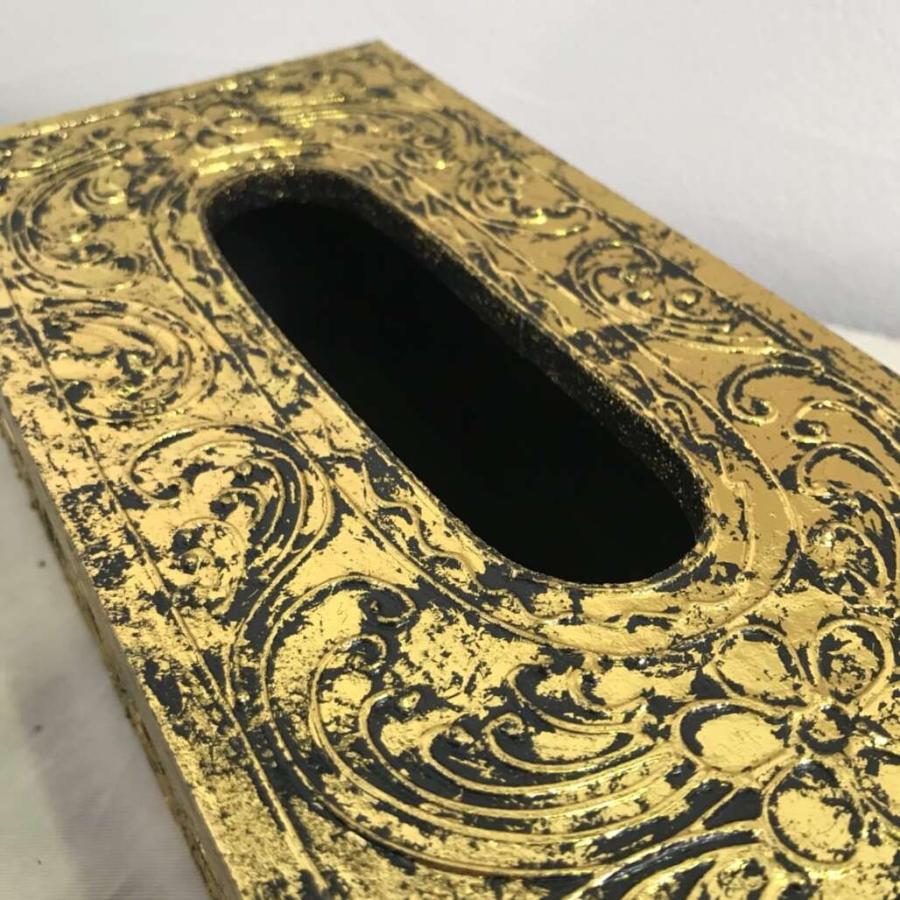 ティッシュケース 木製 ティッシュBOX アンティーク 金 金緑 おしゃれ