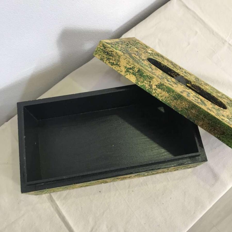 ティッシュケース 木製 ティッシュBOX アンティーク 金 金緑 おしゃれ