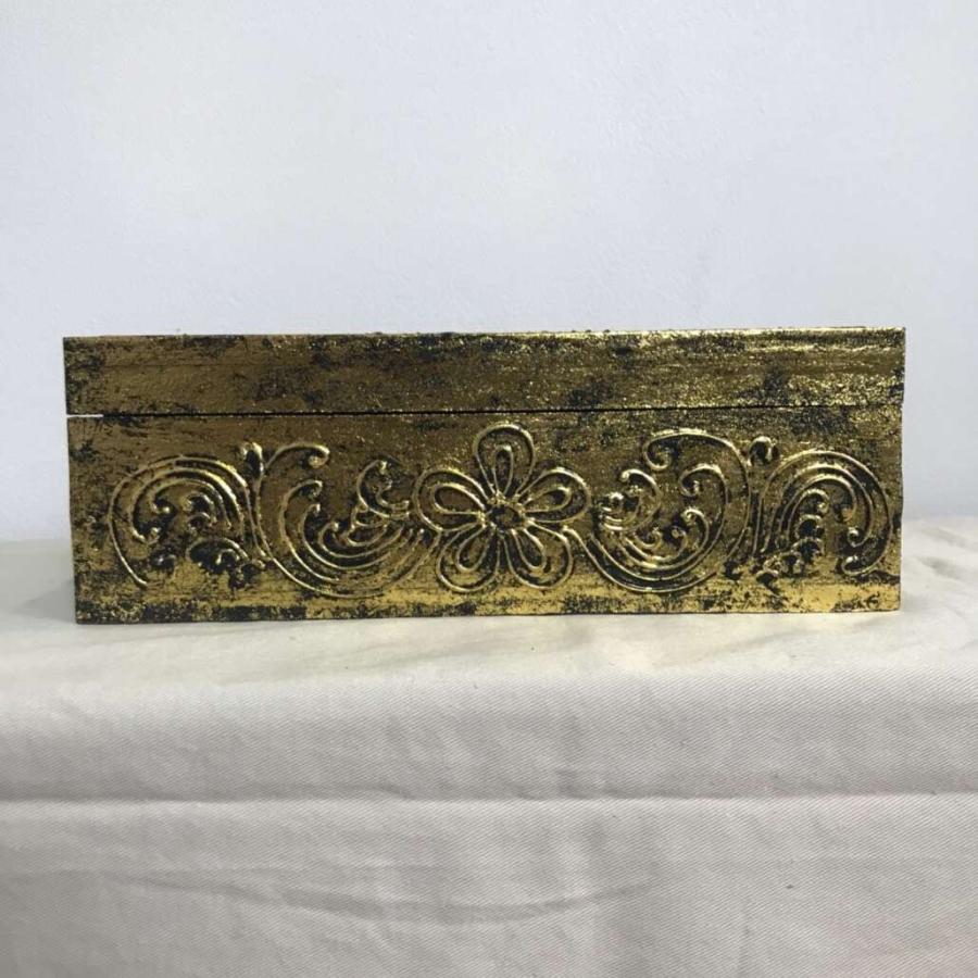 ティッシュケース 木製 ティッシュBOX アンティーク 金 金緑 おしゃれ