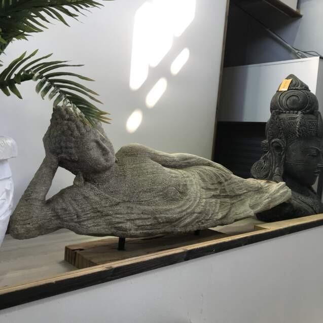 涅槃仏 寝そべりブッダ グレー(樹脂セメント) 石像 置物 彫刻 石彫り