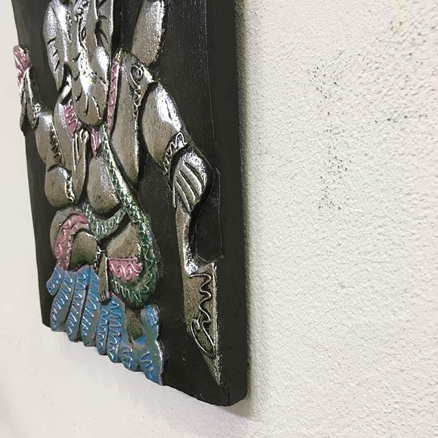 アート パネル 木製 レリーフ ガネーシャ シルバー 壁掛け インテリア