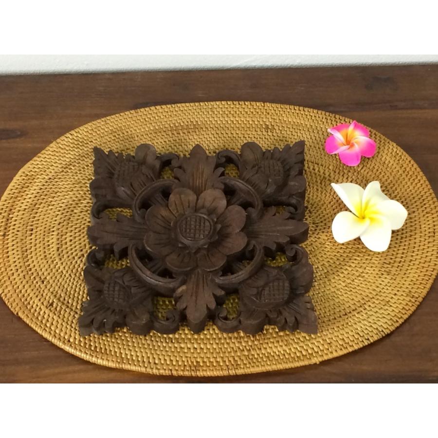 木製 彫刻 レリーフ 14×14 花 バリ彫刻 インテリア アート 植物