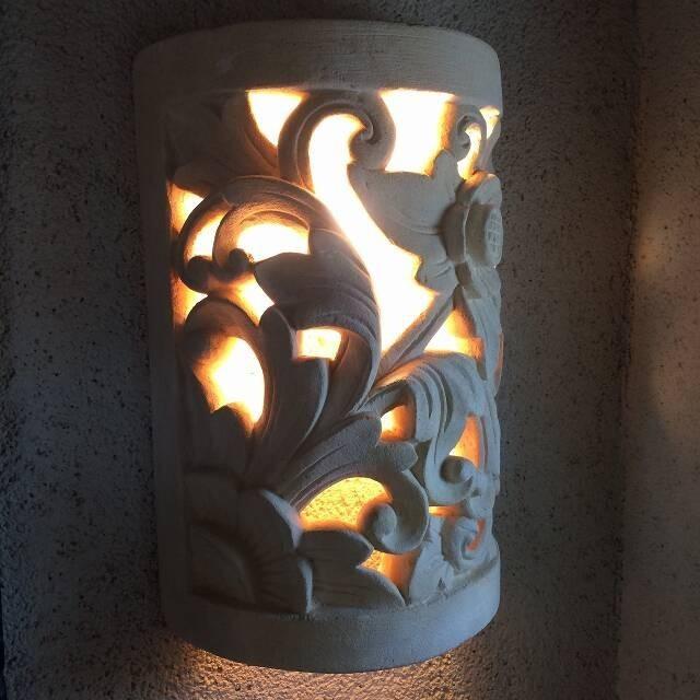 石材 ランプシェード エクステリア バリ ひまわり 石のランプ 壁掛け