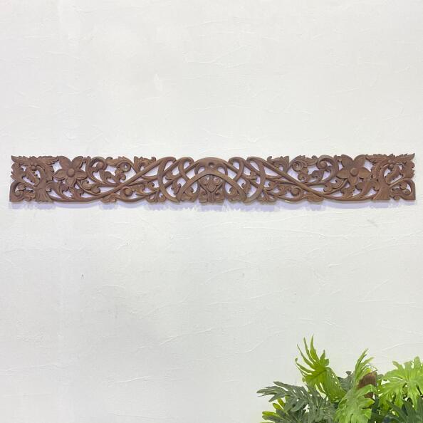 大型 木製レリーフ W200cm 唐草 ヤシ 花柄 バリ島製 インテリア