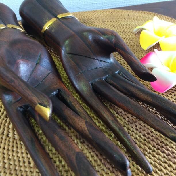 スリムブッダハンド 木製 オブジェ ブラウン アジアンオブジェ カード
