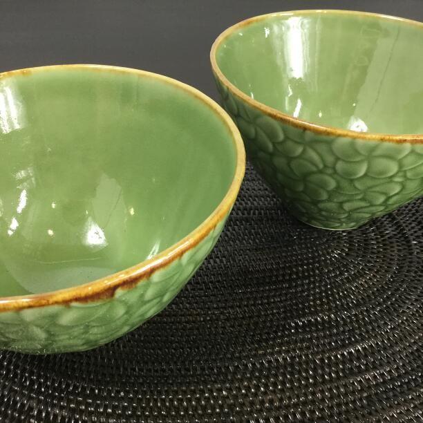 ジェンガラケラミック ボウルセット 2個1セット 深緑 茶碗 ペア