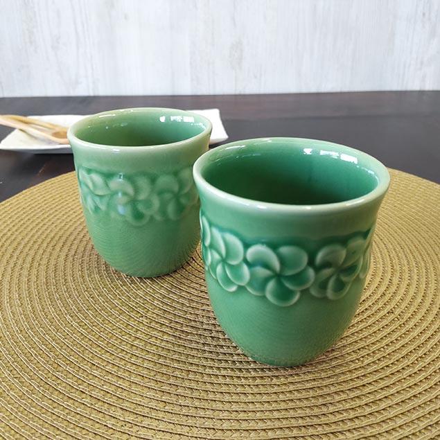 グラスセット 湯呑みセット 2コ1セット 2色 グリーン ピンク バリ