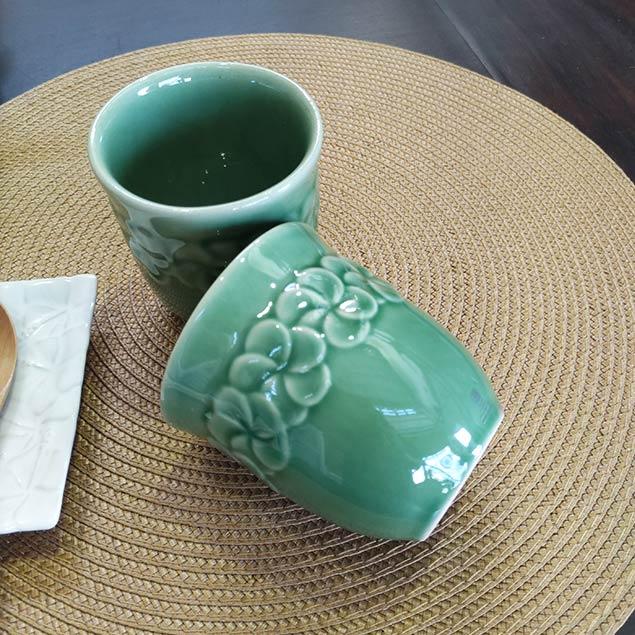 グラスセット 湯呑みセット 2コ1セット 2色 グリーン ピンク バリ