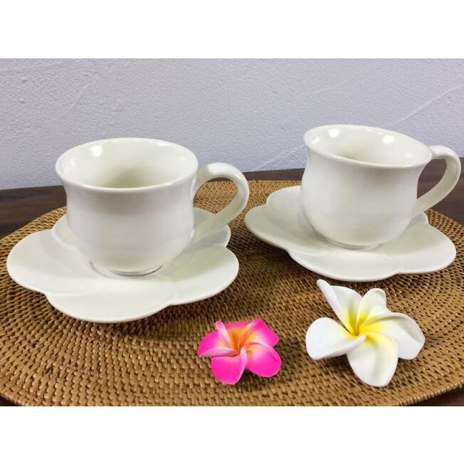 Jenggala コーヒーカップセット 白 プルメリア 花型 カップ:2 ソーサー