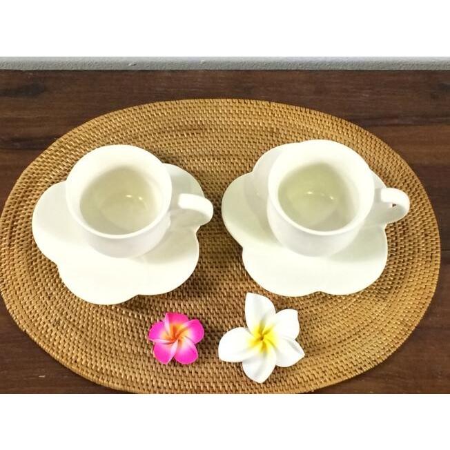 Jenggala コーヒーカップセット 白 プルメリア 花型 カップ:2 ソーサー