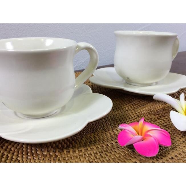 Jenggala コーヒーカップセット 白 プルメリア 花型 カップ:2 ソーサー