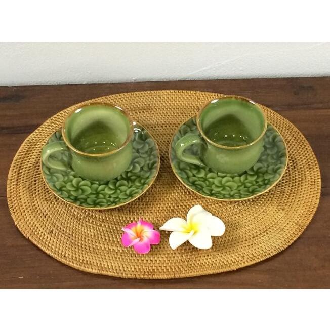 Jenggala コーヒーカップセット プルメリア柄 深緑 カップ&ソーサー