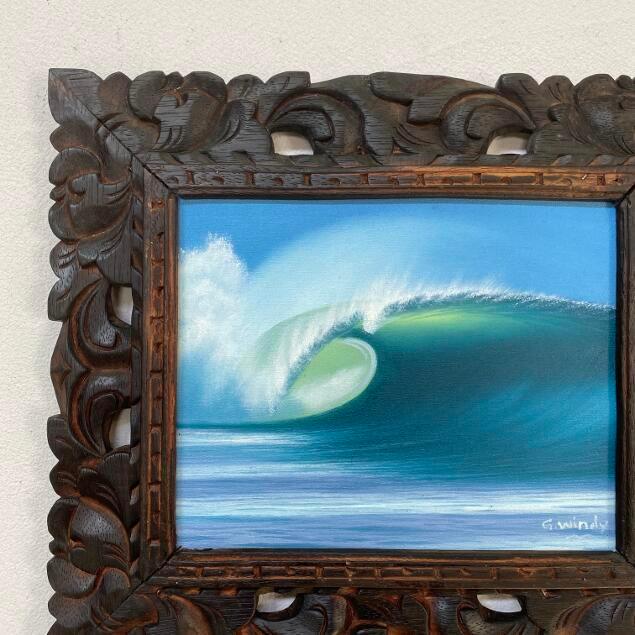 バリ島　額絵　③ 波の絵 windy作 38×33cm 額付き 海の絵画 波 アート バリ絵画 バリ島