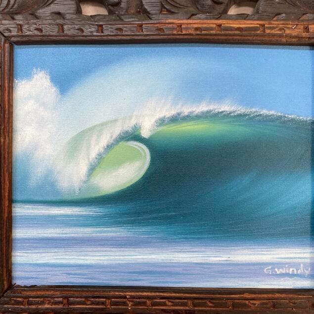 波の絵 windy作 38×33cm 額付き 海の絵画 波 アート バリ絵画 バリ島