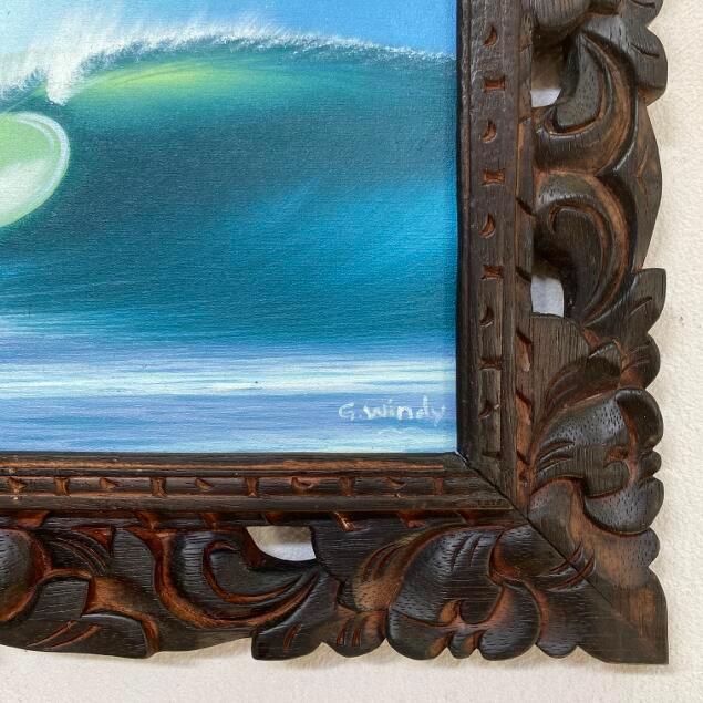 波の絵 windy作 38×33cm 額付き 海の絵画 波 アート バリ絵画 バリ島
