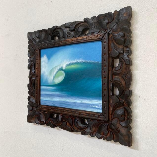 波の絵 windy作 38×33cm 額付き 海の絵画 波 アート バリ絵画 バリ島