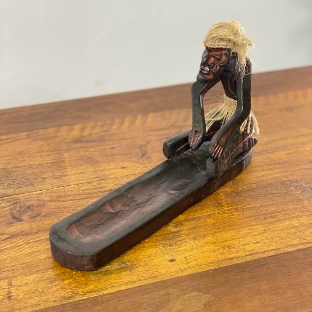 木彫り イリヤ原人 お香立て オブジェ 置物 人形 木製 エスニック バリ