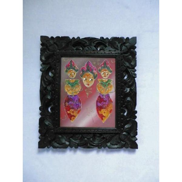 バリ絵画 女性ダンス 踊り子ペアー ピンク 33×38cm アジアン雑貨 バリ